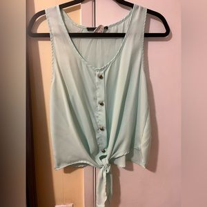 Sheer aqua blue razor back tank with front tie up!